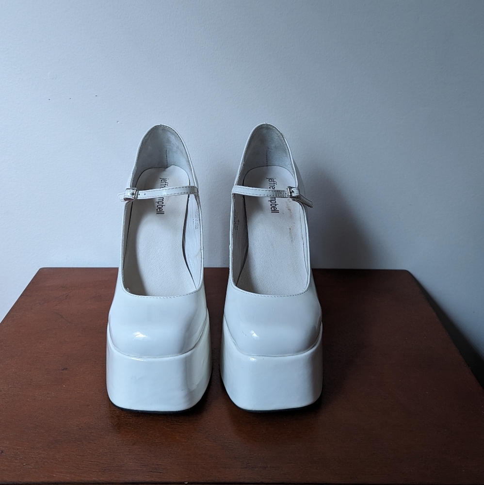 Jeffrey Campbell Mary Jane Platform Pump Ivory Crinkle Patent Leather - Picture 4 of 6